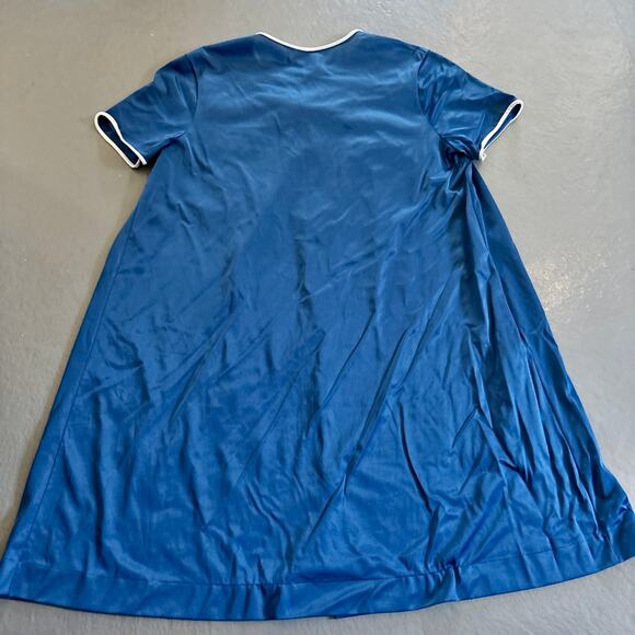 Vintage Navy Blue Embroidered Silky Night Gown with Cap Sleeves M/L - Picture 4 of 5